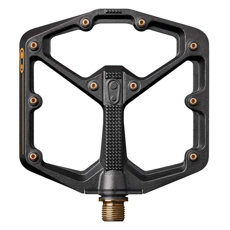 451275-01::0::451275-01::crankbrothers, STAMP 11 Large, Pédales plateformes, Corps: Aluminium, Axe: Titane, 9/16'', Noir & Or, Paire