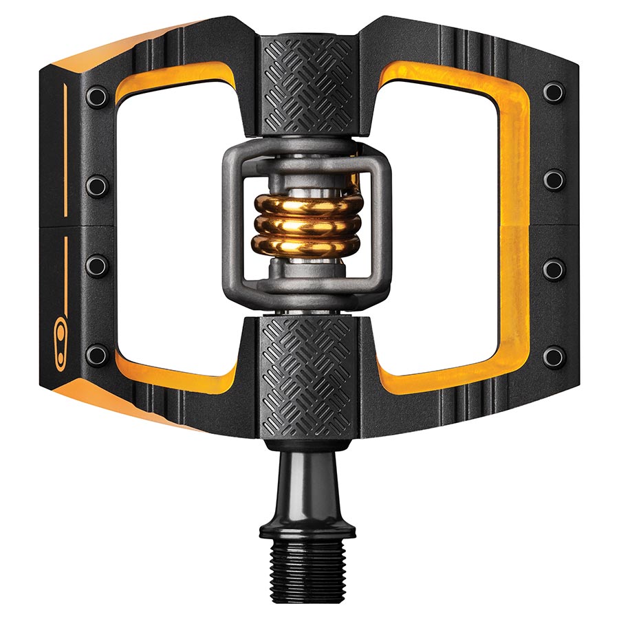 451286-01::0::451286-01::crankbrothers, MALLET DH 11, Pédales, Corps: Aluminium, Axe: Cr-Mo, 9/16'', Noir & Or / Ressort Or, Paire