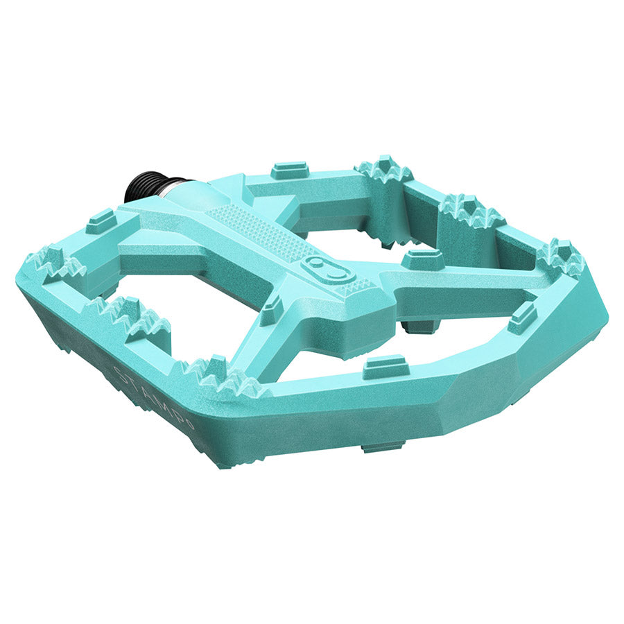 451310-02::1::451310-02::crankbrothers, STAMP 0, Pédales plateformes, Corps: Composite, Axe: Cr-Mo/Acier, 9/16'', Turquoise, Grande, Paire