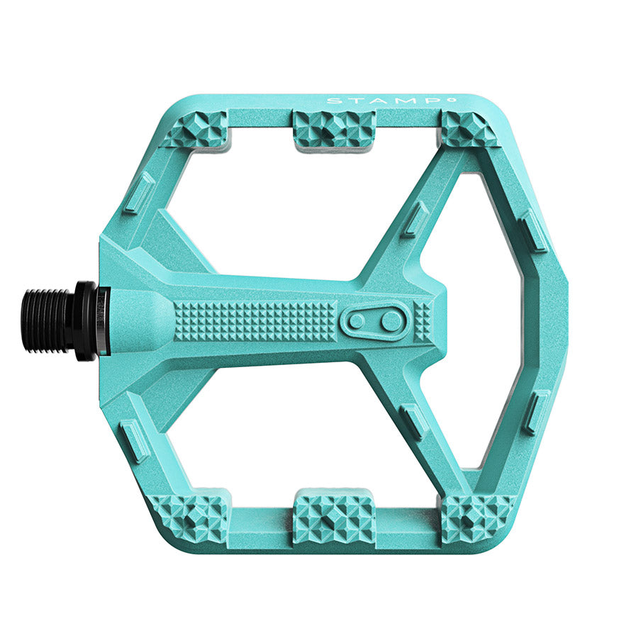 451310-06::0::451310-06::crankbrothers, STAMP 0, Pédales plateformes, Corps: Composite, Axe: Cr-Mo/Acier, 9/16'', Turquoise, Petit, Paire