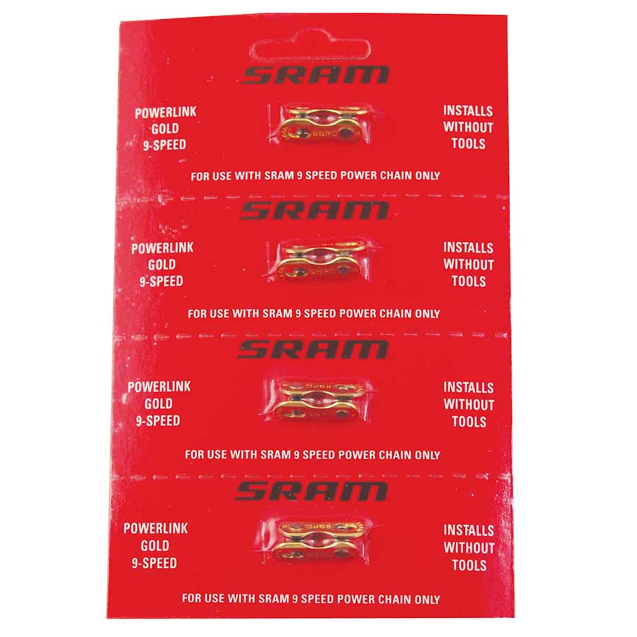 500073-02::0::500073-02::SRAM, Powerlink, Maillon connecteur pour chaîne 9vit., Gold, Sac de 4