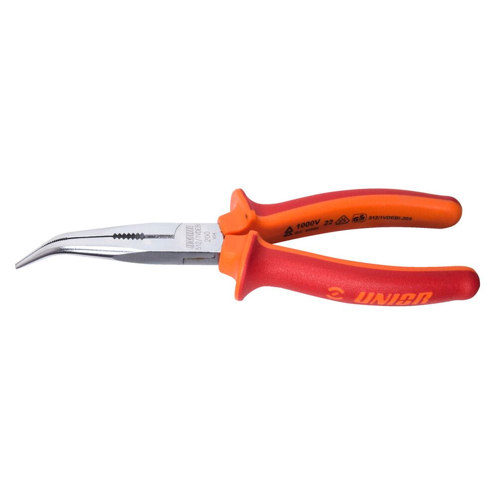 U-610439::0::U-610439::UNIOR LONG NOSE PLIERS W CUTTER & PIPE GRIP BENT