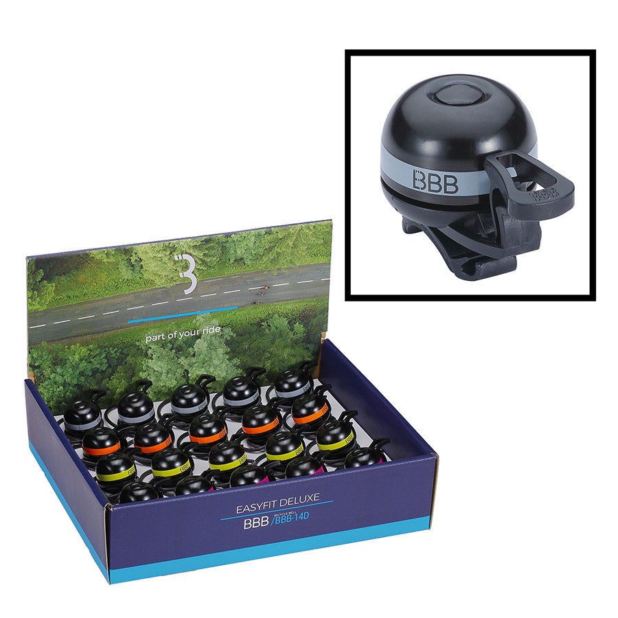 640853-02::0::640853-02::BBB Cycling, BBB-14D EasyFit Boîte présentoir, Clochette, Boite de 20, Noir/Gris