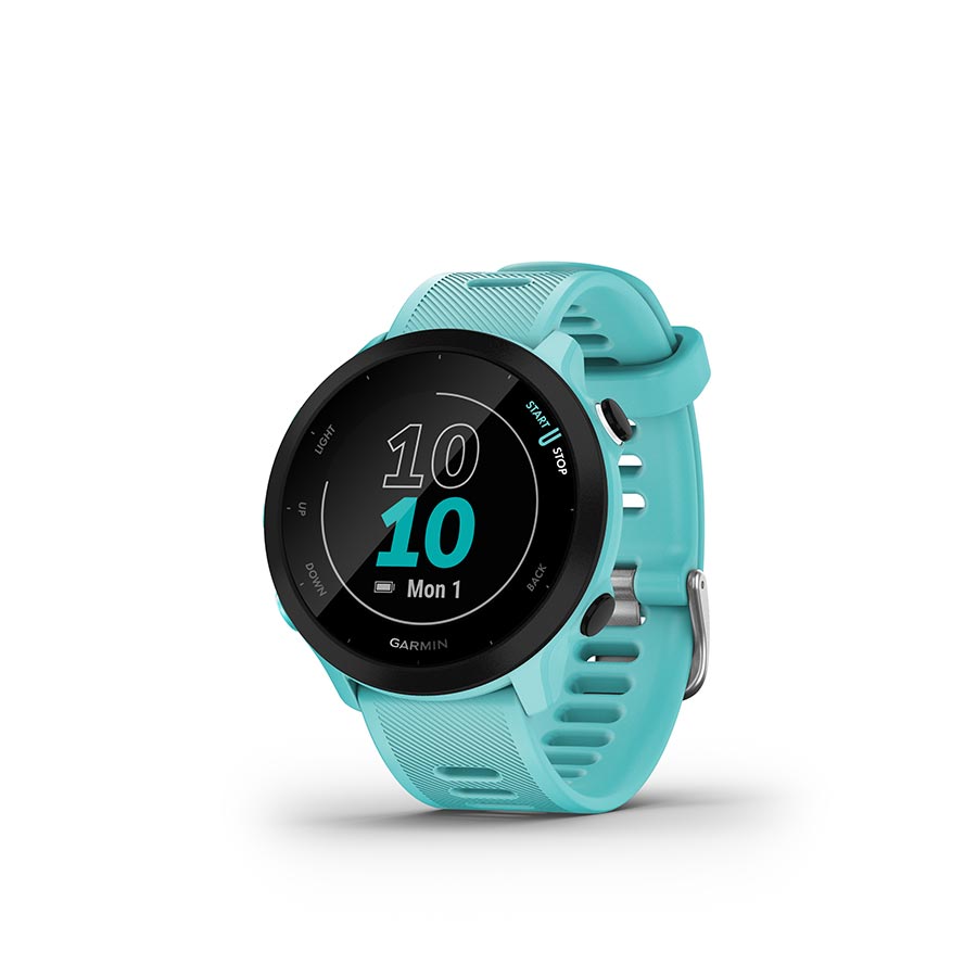 650443-01::0::650443-01::Garmin, Forerunner 55, Montre, Couleur de la montre: Aqua, Bracelet: Aqua - Silicone