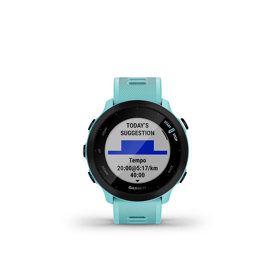 650443-01::1::650443-01::Garmin, Forerunner 55, Montre, Couleur de la montre: Aqua, Bracelet: Aqua - Silicone