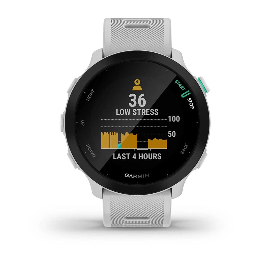 650443-02::2::650443-02::Garmin, Forerunner 55, Montre, Couleur de la montre: Pierre Blanche, Bracelet: Pierre Blanche - Silicone
