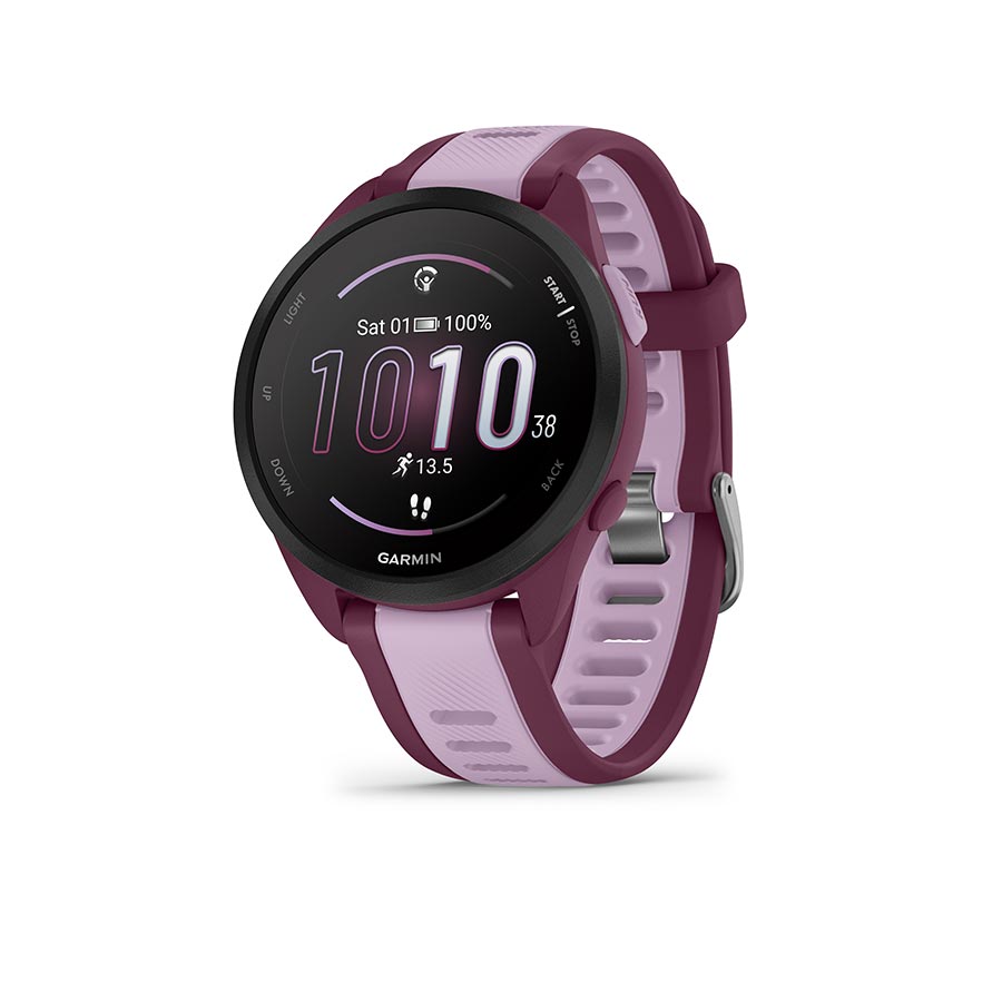 650513-01::0::650513-01::Garmin, Forerunner 165 Music, Montre, Couleur de la montre: Baie, Bracelet: Lilas - Silicone