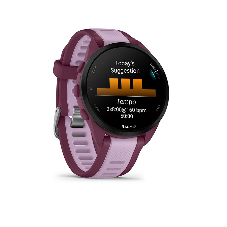 650513-01::2::650513-01::Garmin, Forerunner 165 Music, Montre, Couleur de la montre: Baie, Bracelet: Lilas - Silicone