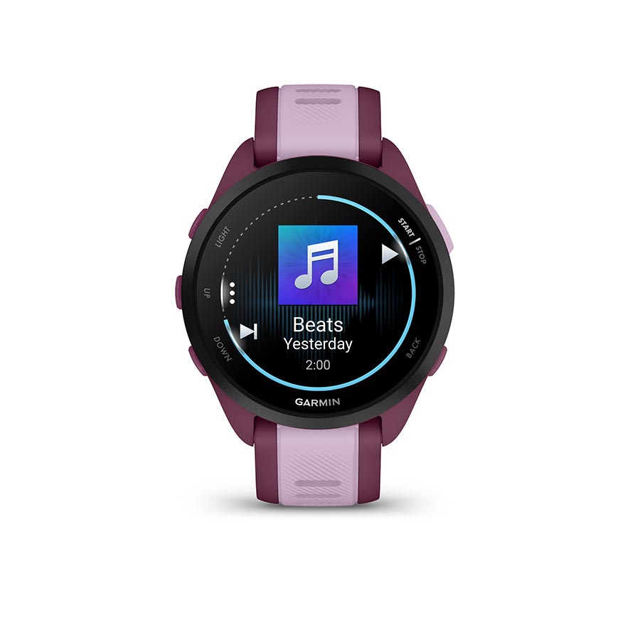 650513-01::3::650513-01::Garmin, Forerunner 165 Music, Montre, Couleur de la montre: Baie, Bracelet: Lilas - Silicone