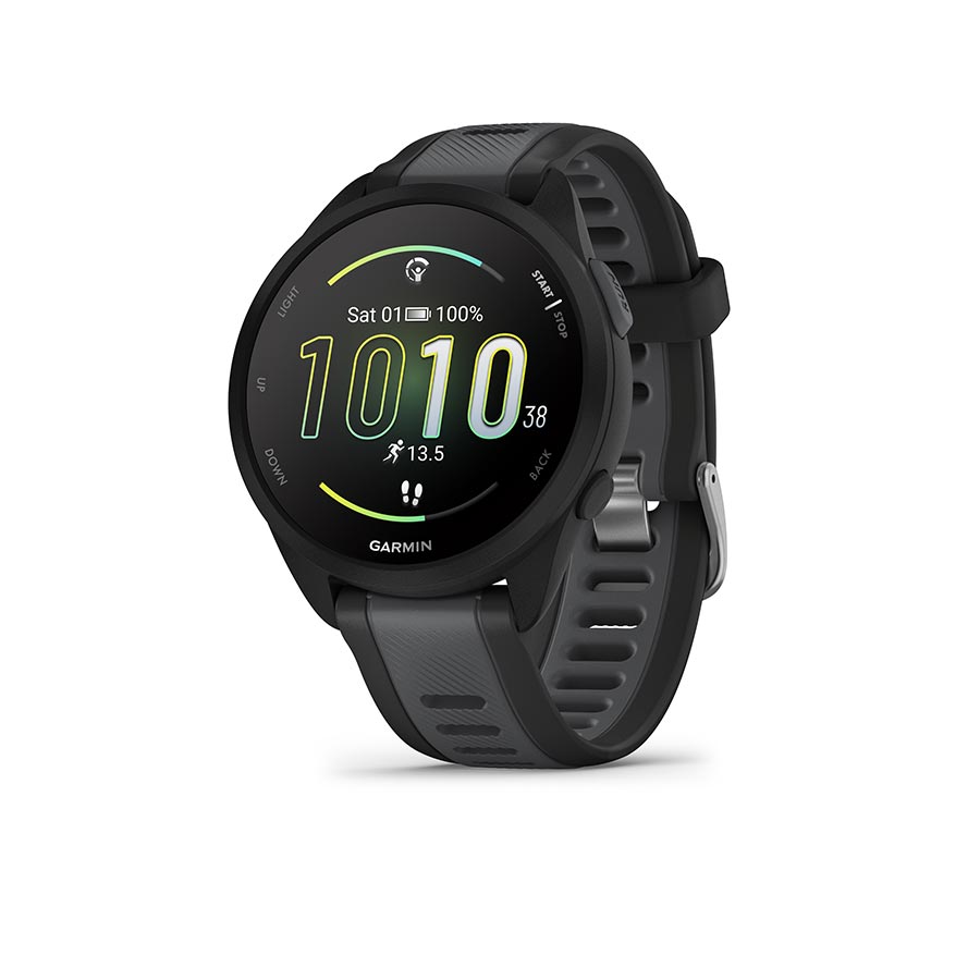 650513-04::0::650513-04::Garmin, Forerunner 165 Music, Montre, Couleur de la montre: Noir, Bracelet: Ardoise - Silicone