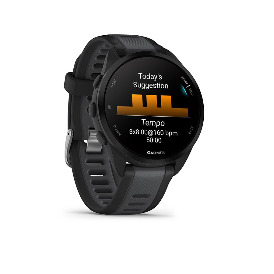 650513-04::2::650513-04::Garmin, Forerunner 165 Music, Montre, Couleur de la montre: Noir, Bracelet: Ardoise - Silicone