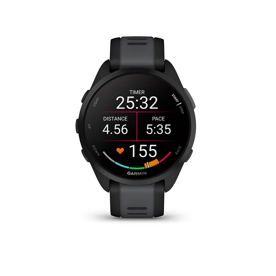 650514-02::1::650514-02::Garmin, Forerunner 165, Montre, Couleur de la montre: Noir, Bracelet: Ardoise - Silicone