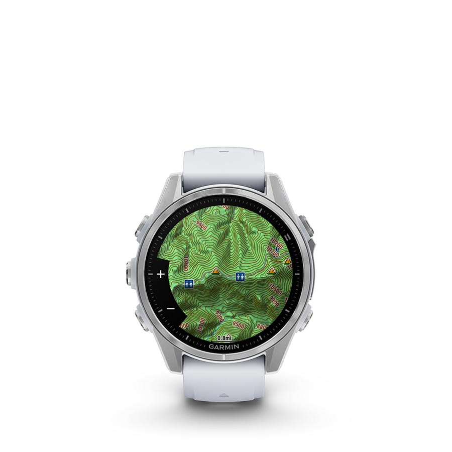 650529-01::12::650529-01::Garmin, fenix 8 AMOLED 43mm, Montre, Couleur de la montre: Argent, Bracelet: Pierre Blanche - Silicone