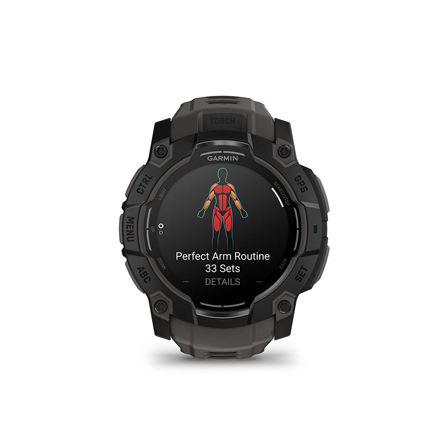 650540-02::3::650540-02::Garmin, Instinct 3 50mm AMOLED, Montre, Couleur de la montre: Noir, Bracelet: Anthracite - Silicone