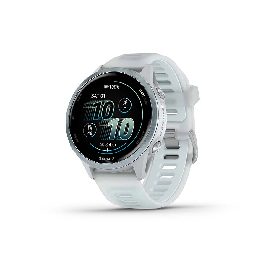 650552-02::0::650552-02::Garmin, Forerunner 570 42mm, Montre, Couleur de la montre: Bleu Nuage, Bracelet: Pierre Blanche Translucide/Bleu Nuage - Silicone
