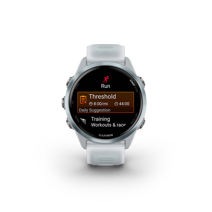 650552-02::1::650552-02::Garmin, Forerunner 570 42mm, Montre, Couleur de la montre: Bleu Nuage, Bracelet: Pierre Blanche Translucide/Bleu Nuage - Silicone