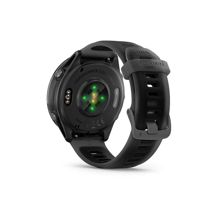 650553-01::6::650553-01::Garmin, Forerunner 570 47mm, Montre, Couleur de la montre: Gris Ardoise, Bracelet: Noir Translucide/Noir - Silicone