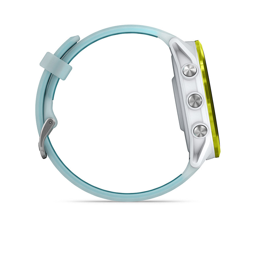 650553-02::4::650553-02::Garmin, Forerunner 570 47mm, Montre, Couleur de la montre: Pierre Blanche, Bracelet: Pierre Blanche Translucide/Turquoise - Silicone