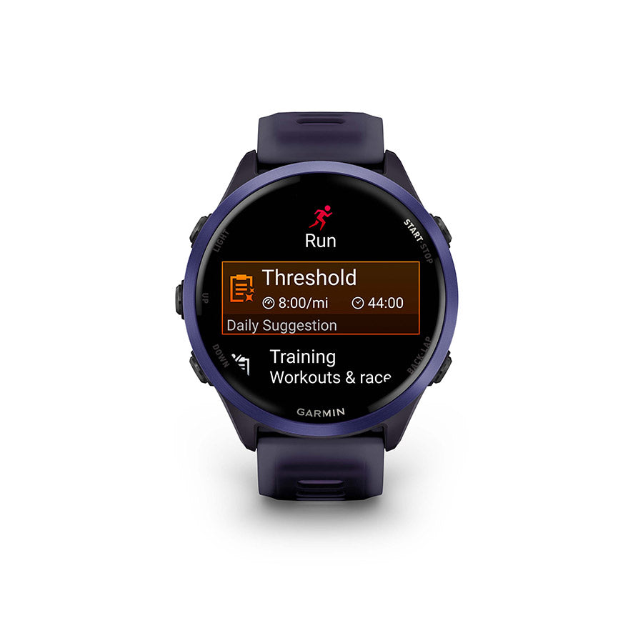 650553-03::1::650553-03::Garmin, Forerunner 570 47mm, Montre, Couleur de la montre: Indigo, Bracelet: Mauve Impérial Translucide/Indigo - Silicone