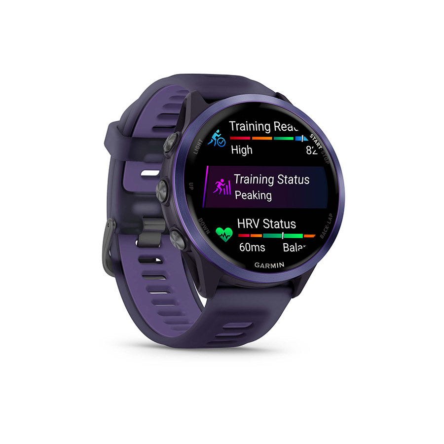 650553-03::2::650553-03::Garmin, Forerunner 570 47mm, Montre, Couleur de la montre: Indigo, Bracelet: Mauve Impérial Translucide/Indigo - Silicone