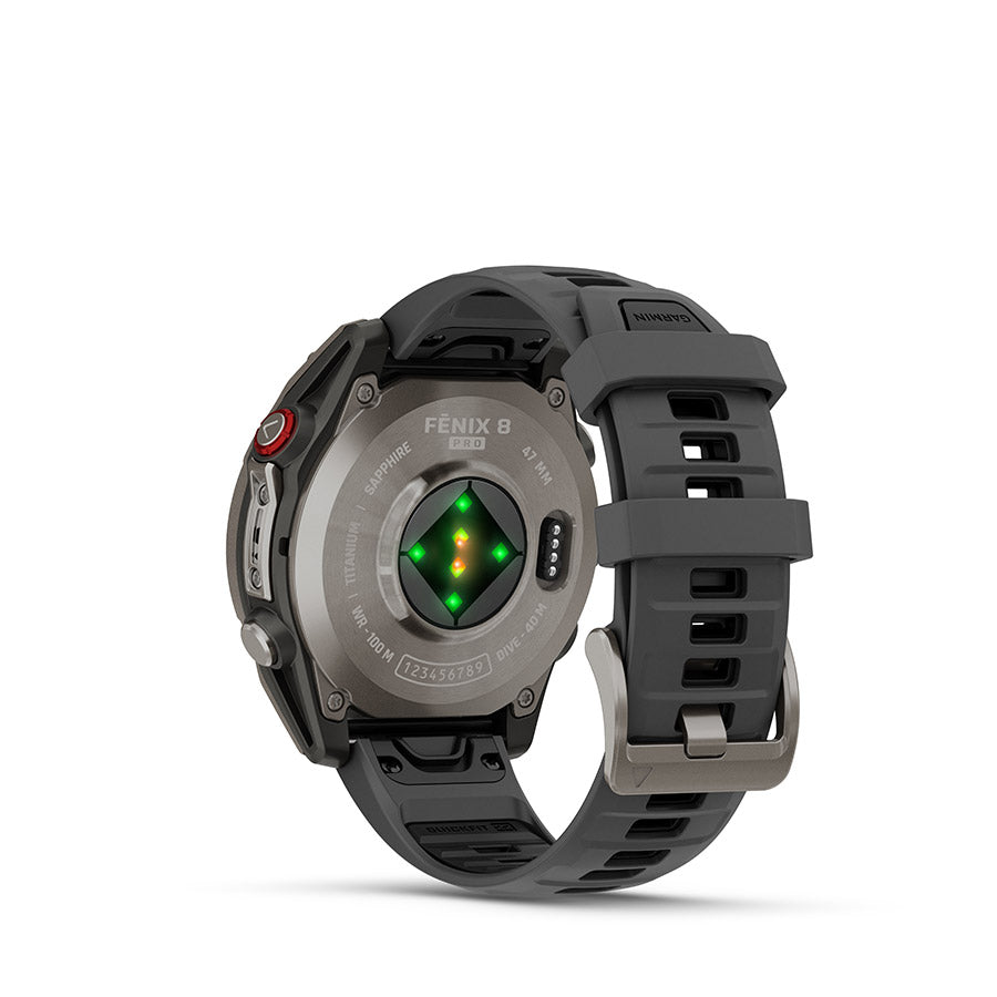 650560-02::3::650560-02::Garmin, fenix 8 Pro 47 mm- AMOLED Sap., Montre, Couleur de la montre: Gris, Bracelet: Noir - Silicone