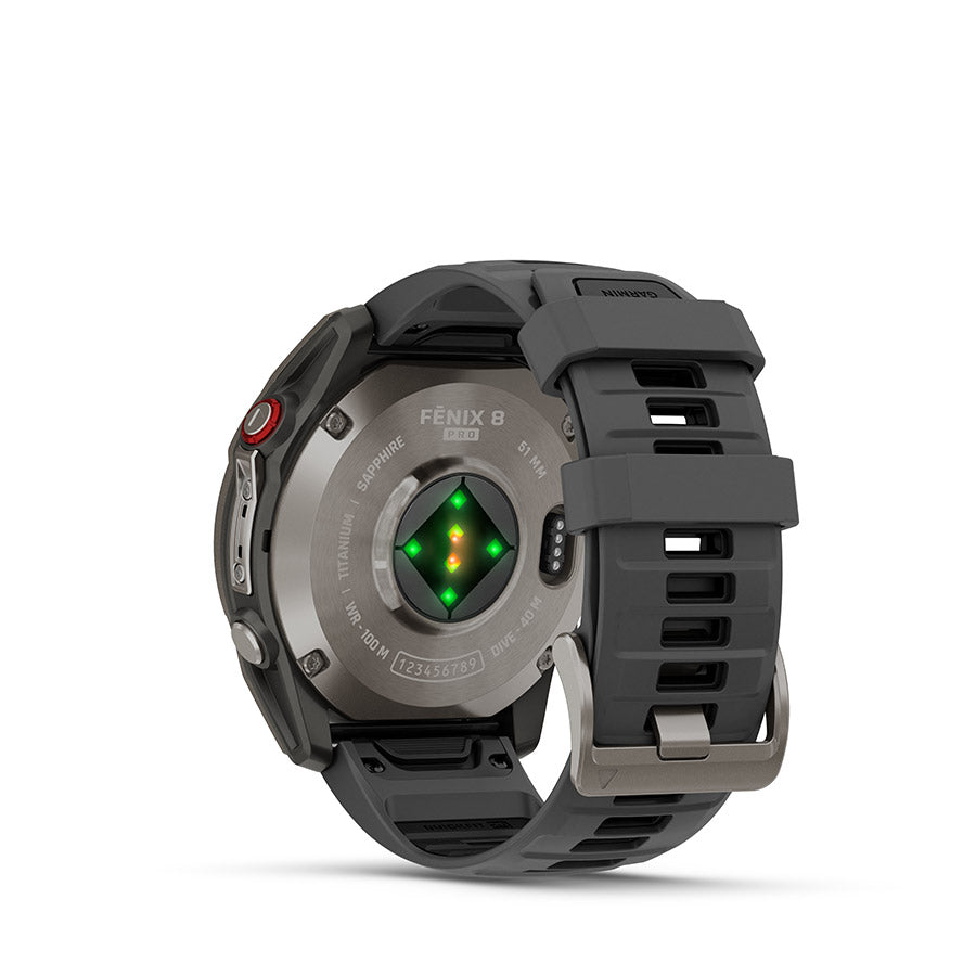 650561-02::3::650561-02::Garmin, fenix 8 Pro 51 mm- AMOLED Sap., Montre, Couleur de la montre: Gris, Bracelet: Noir - Silicone