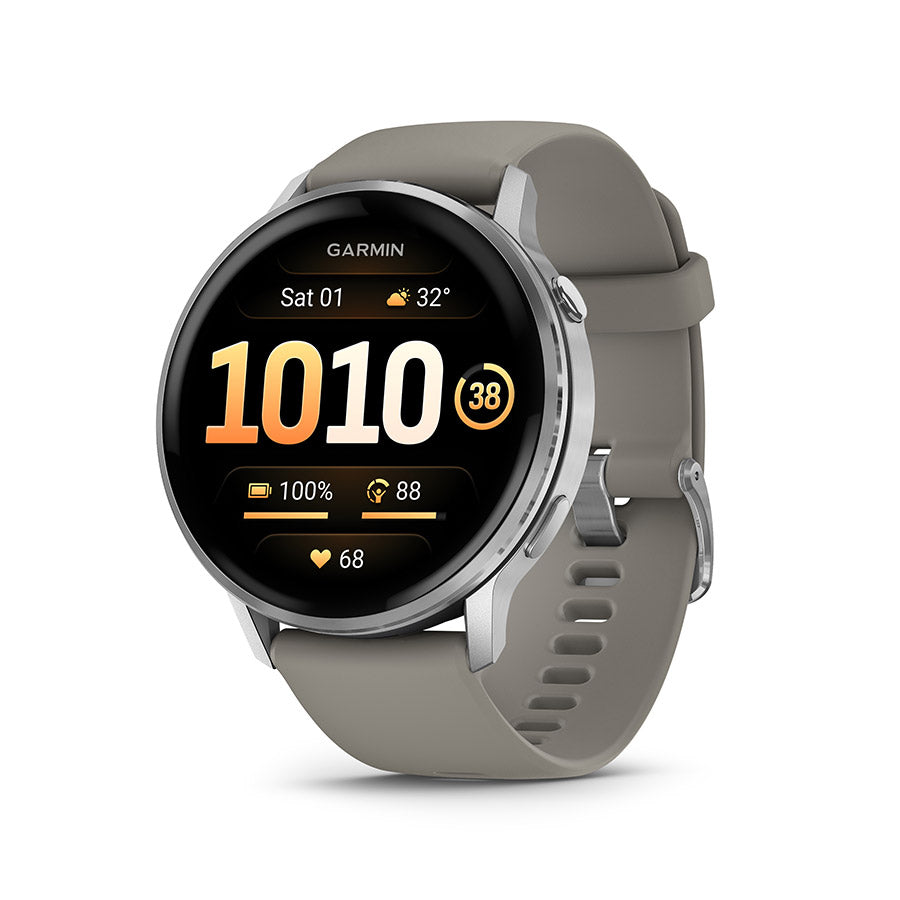 650562-02::0::650562-02::Garmin, Venu 4 45mm, Montre, Couleur de la montre: Argent, Bracelet: Gris Argent - Silicone