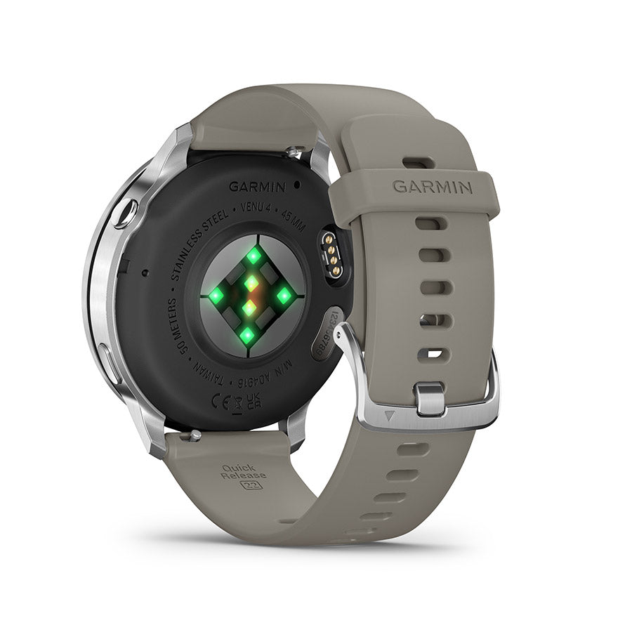 650562-02::6::650562-02::Garmin, Venu 4 45mm, Montre, Couleur de la montre: Argent, Bracelet: Gris Argent - Silicone