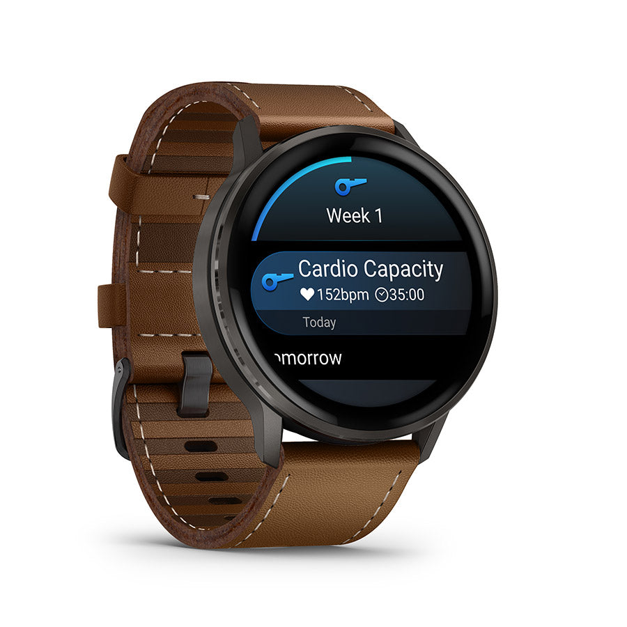 650562-04::2::650562-04::Garmin, Venu 4 45mm, Montre, Couleur de la montre: Ardoise, Bracelet: Brun - Cuir