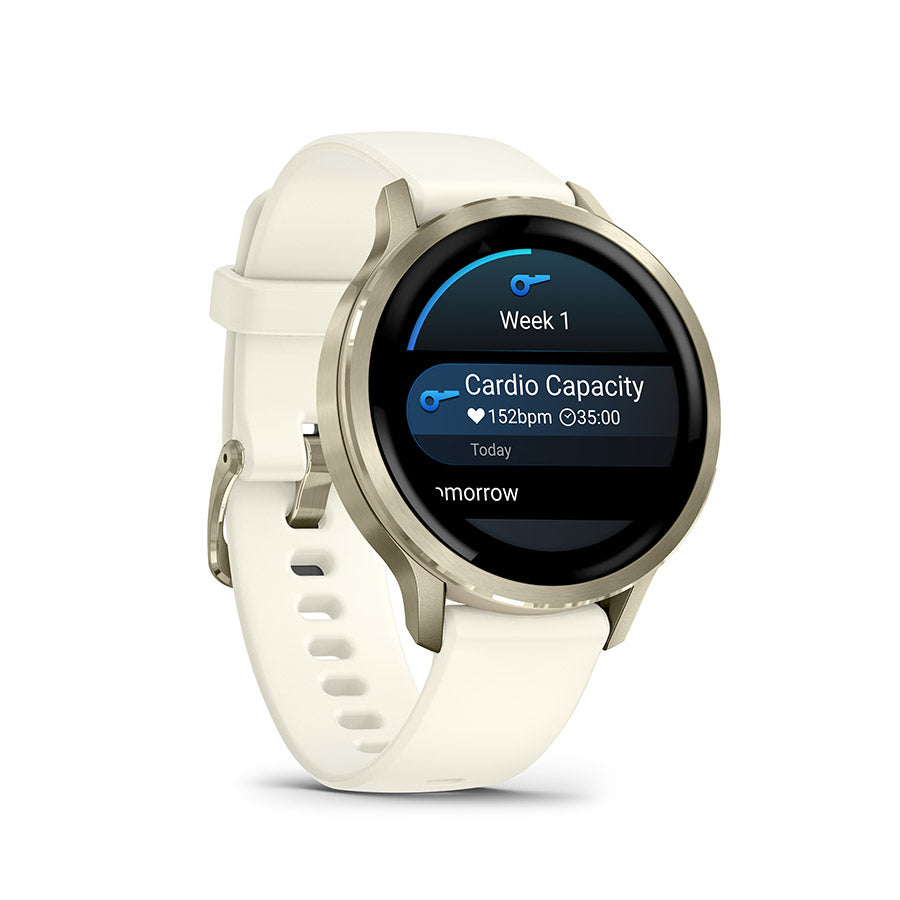 650563-01::2::650563-01::Garmin, Venu 4 41mm, Montre, Couleur de la montre: Or lunaire, Bracelet: Os - Silicone