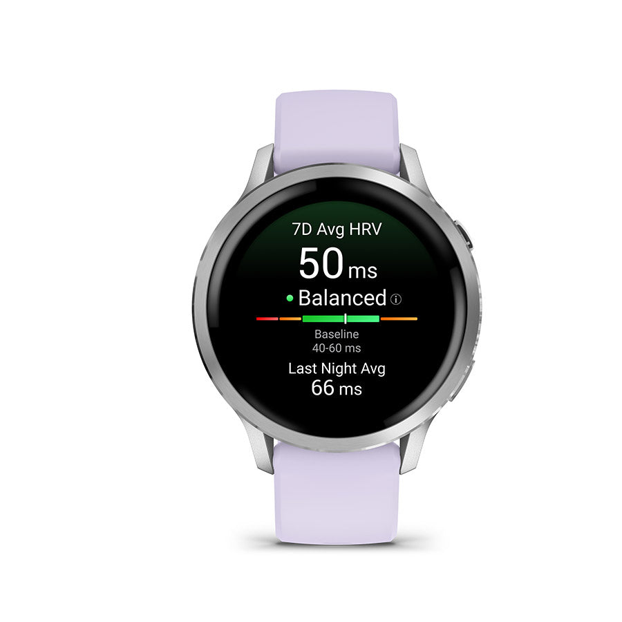 650563-02::1::650563-02::Garmin, Venu 4 41mm, Montre, Couleur de la montre: Argent, Bracelet: Pervenches - Silicone