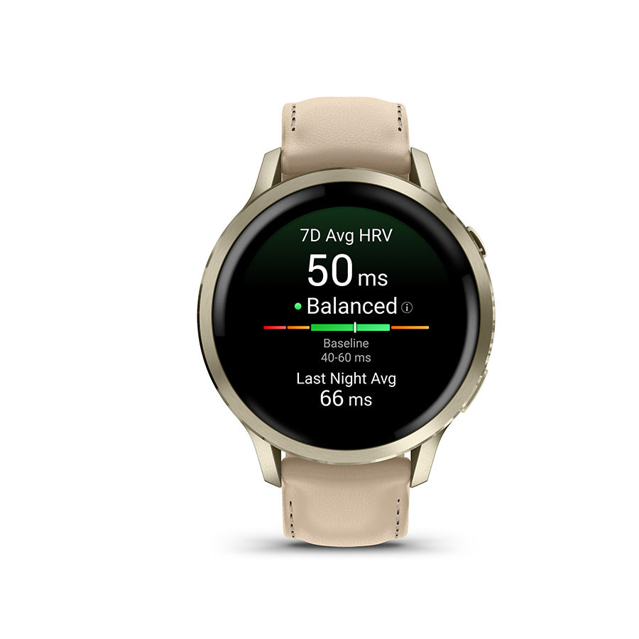650563-04::1::650563-04::Garmin, Venu 4 41mm, Montre, Couleur de la montre: Or lunaire, Bracelet: Sable pâle - Cuir