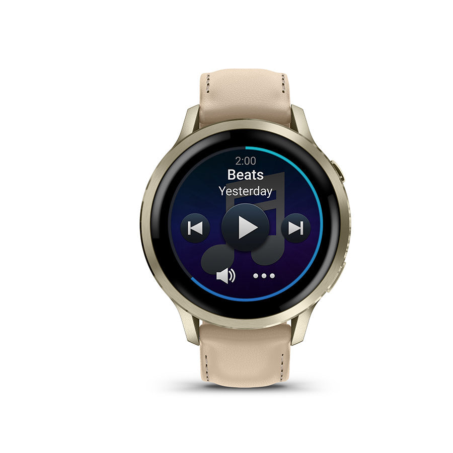 650563-04::3::650563-04::Garmin, Venu 4 41mm, Montre, Couleur de la montre: Or lunaire, Bracelet: Sable pâle - Cuir