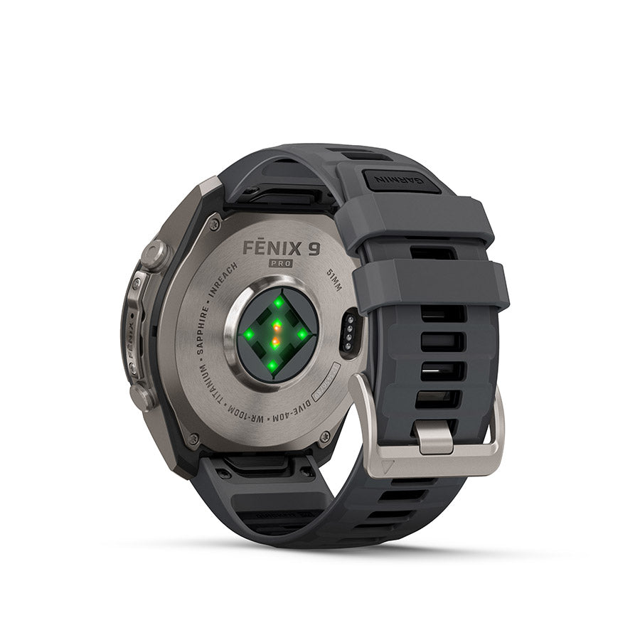 650575-03::2::650575-03::Garmin, fenix 9 Pro inReach 51mm, Montre, Couleur de la montre: Titane, Bracelet: Graphite/ Noir - Silicone