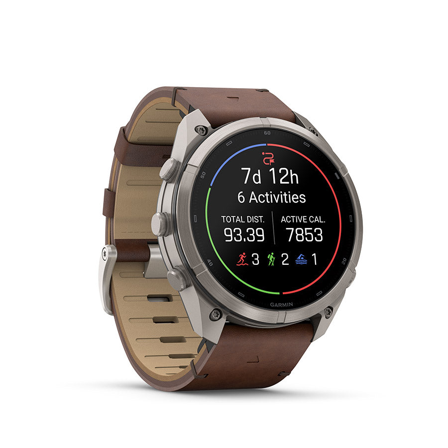 650575-04::1::650575-04::Garmin, fenix 9 Pro inReach 51mm, Montre, Couleur de la montre: Titane, Bracelet: Noyer - Cuir