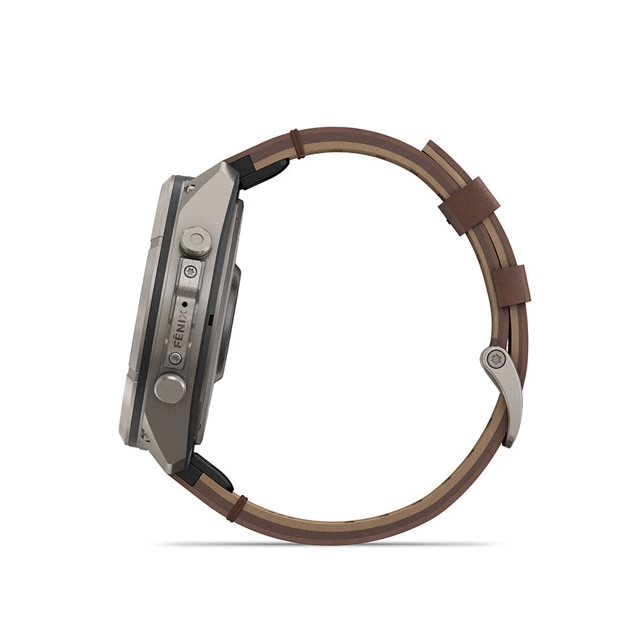 650575-04::3::650575-04::Garmin, fenix 9 Pro inReach 51mm, Montre, Couleur de la montre: Titane, Bracelet: Noyer - Cuir