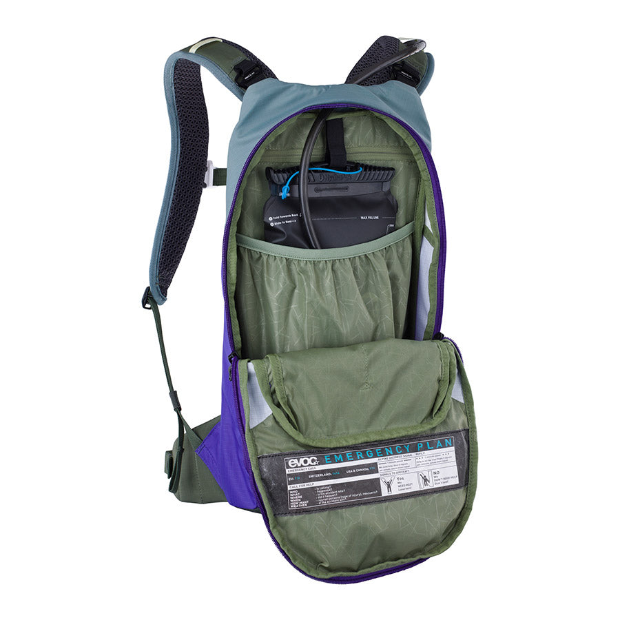 721512-05::5::721512-05::EVOC, Stage 6 + Réservoir 2L, Sac d'hydratation, Volume: 6L, Réservoir: Inclus (2L), Acier/Violet/Olive Foncée