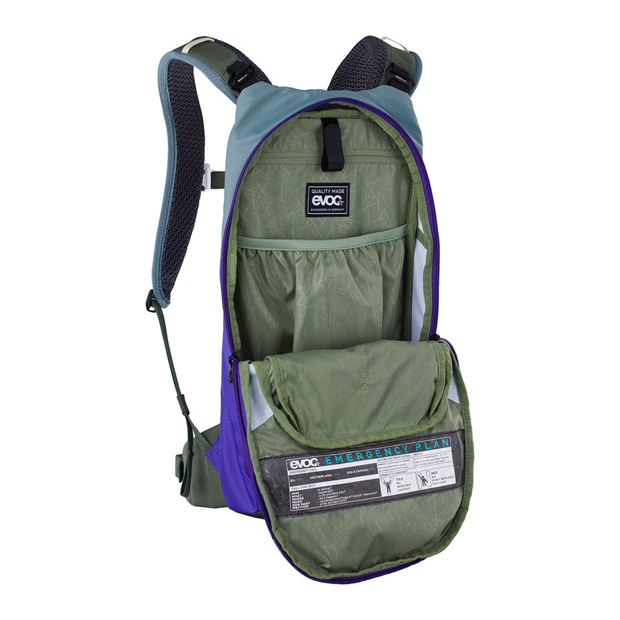 721512-05::6::721512-05::EVOC, Stage 6 + Réservoir 2L, Sac d'hydratation, Volume: 6L, Réservoir: Inclus (2L), Acier/Violet/Olive Foncée