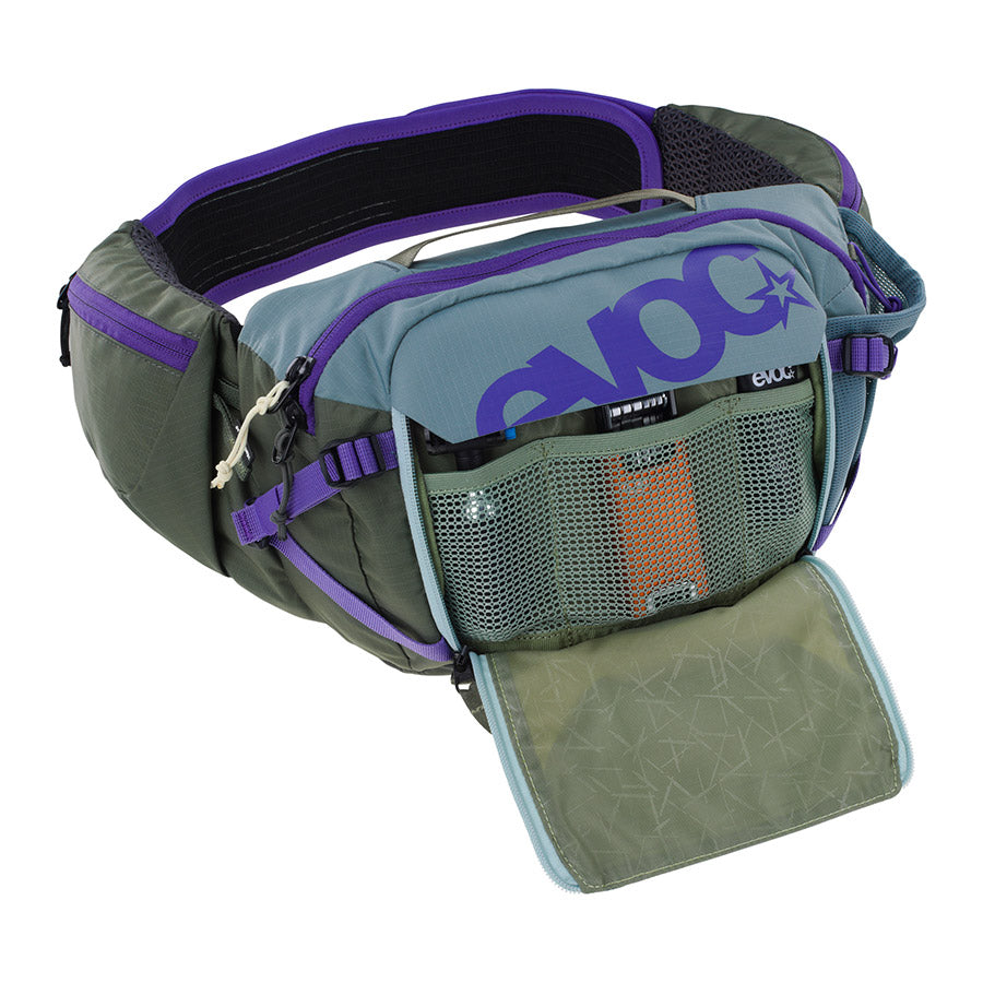 721516-05::3::721516-05::EVOC, Hip Pack Pro 3 , Acier/ Violet/ Olive Foncé