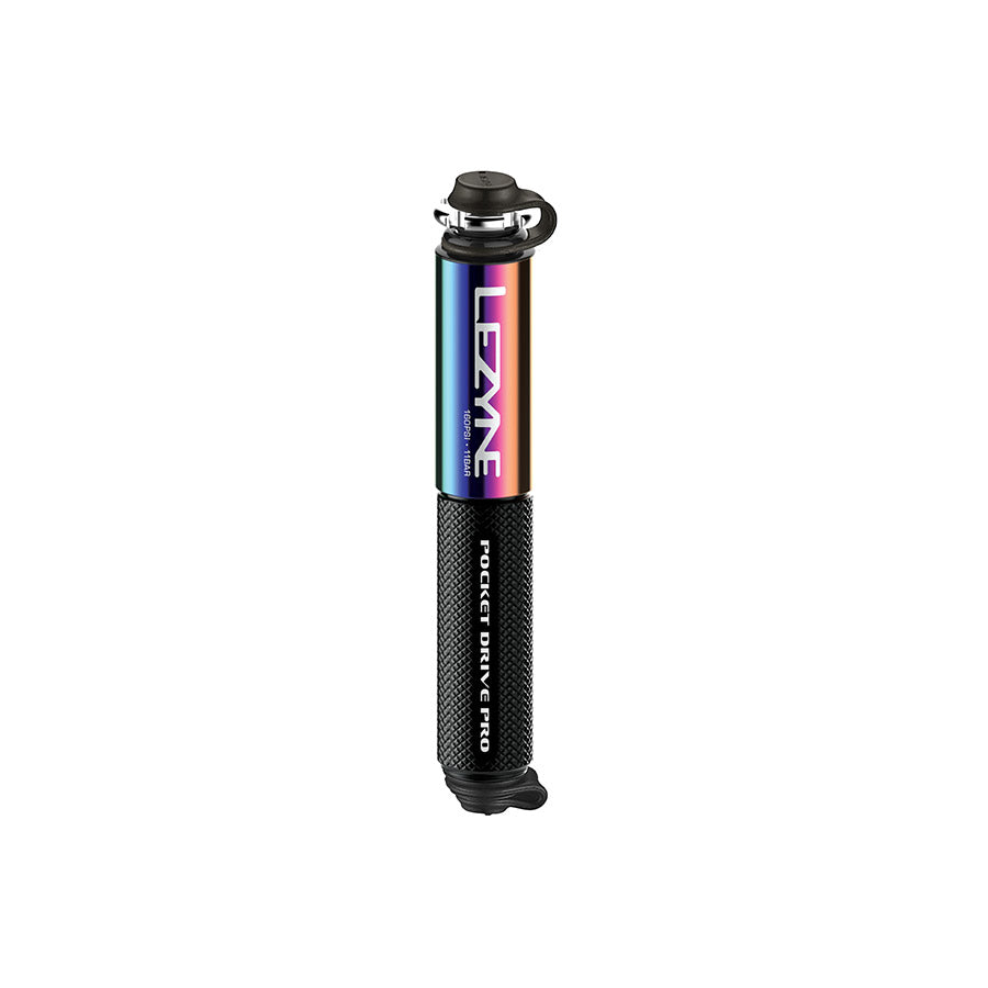 760623-01::0::760623-01::Lezyne, Pocket Drive Pro, Pompe, 141mm, 160psi, ABS flip chuck, Multicolore