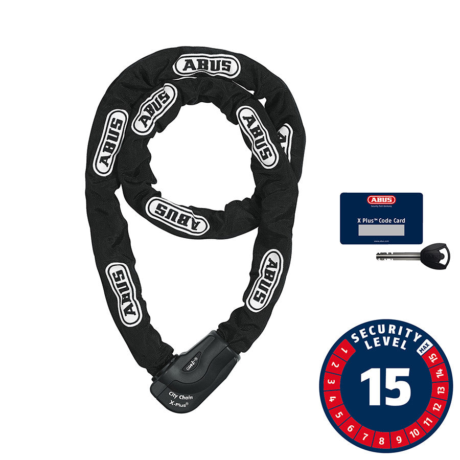 810027-05::0::810027-05::Abus, Granit CityChain XPlus 1060K, Cadenas à chaîne, Clé, 10mm, 170cm, 4.6', Noir
