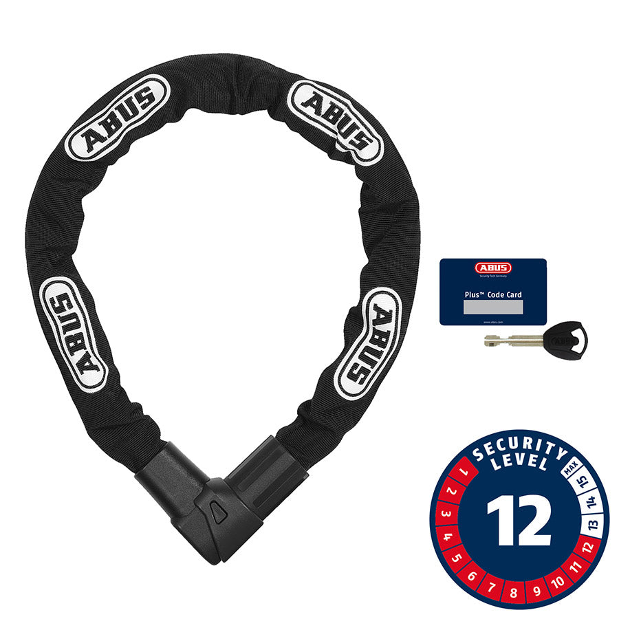810028-01::0::810028-01::Abus, CityChain Plus 1010K, Cadenas à chaîne, Clé, 9mm, 140cm, 4.6', Noir