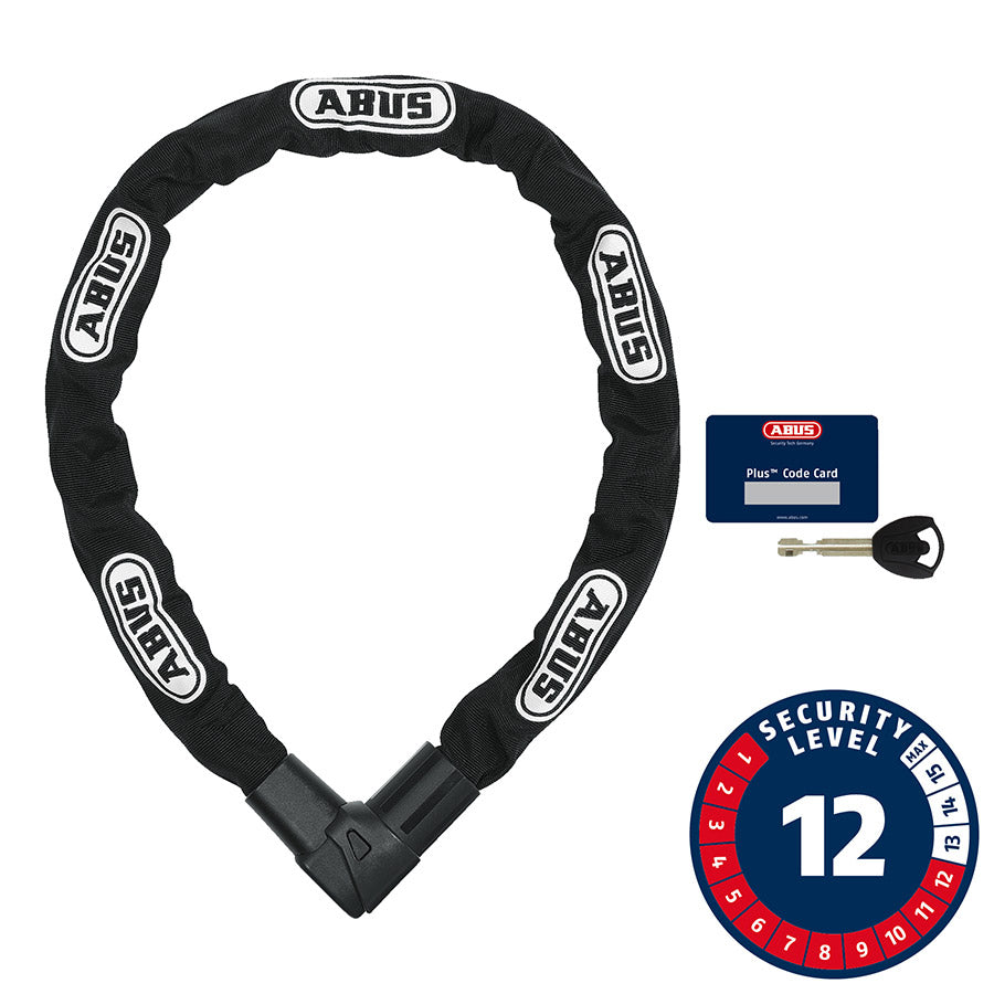 810028-02::0::810028-02::Abus, CityChain Plus 1010K, Cadenas à chaîne, Clé, 9mm, 110cm, 3.6', Noir