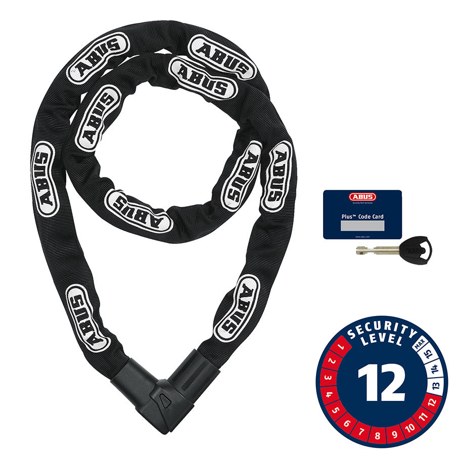 810028-04::0::810028-04::Abus, CityChain Plus 1010K, Cadenas à chaîne, Clé, 9mm, 170cm, 5.6', Noir