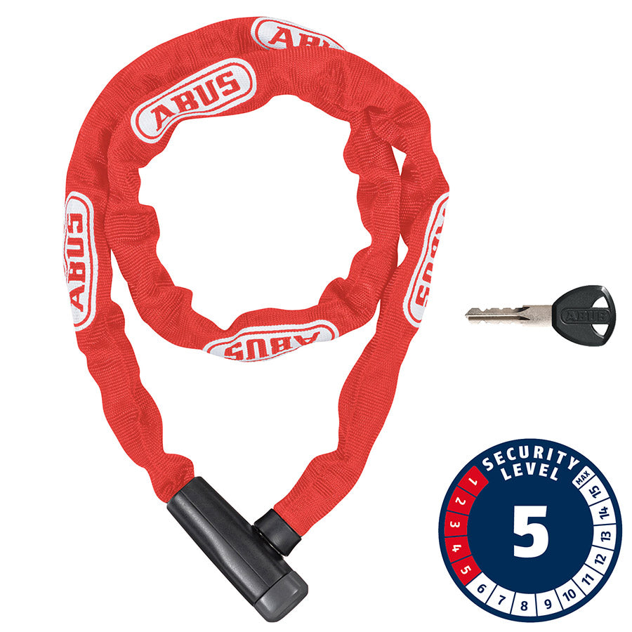 810398-02::0::810398-02::Abus, Steel-O-Chain 5805K Chaîne avec serrure à clé, 5mm x 75cm (5mm x 2.5'), Rouge