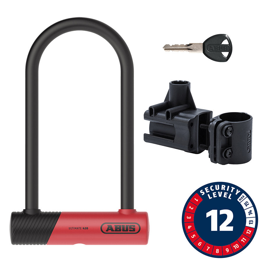 810662-01::0::810662-01::Abus, Ultimate 420K, Cadenas en U, Clé, 150x230mm, 5.9''x9'', Épaisseur en mm: 14mm, Rouge