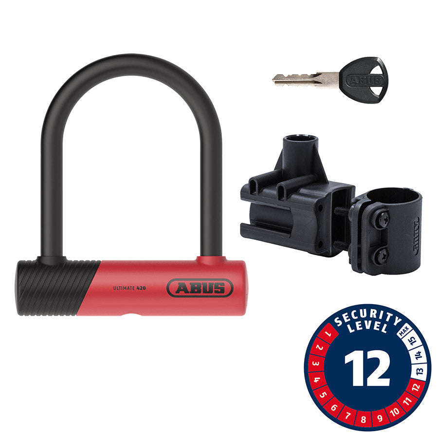 810663-01::0::810663-01::Abus, Ultimate 420K Mini, Cadenas en U, Clé, 140x150mm, 5.5''x5.9'', Épaisseur en mm: 14mm, Rouge