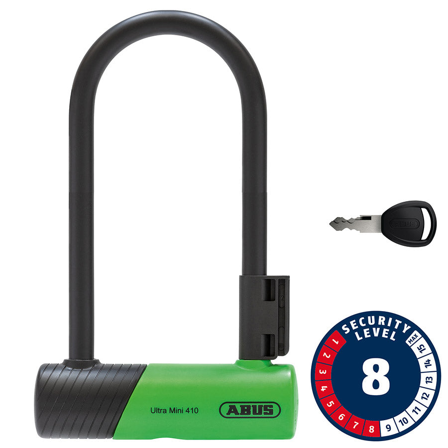 810667-02::0::810667-02::Abus, Ultra 410K Mini, Cadenas en U, Clé, 12mm, 150x180mm, 5.9''x7'', SH34, Vert