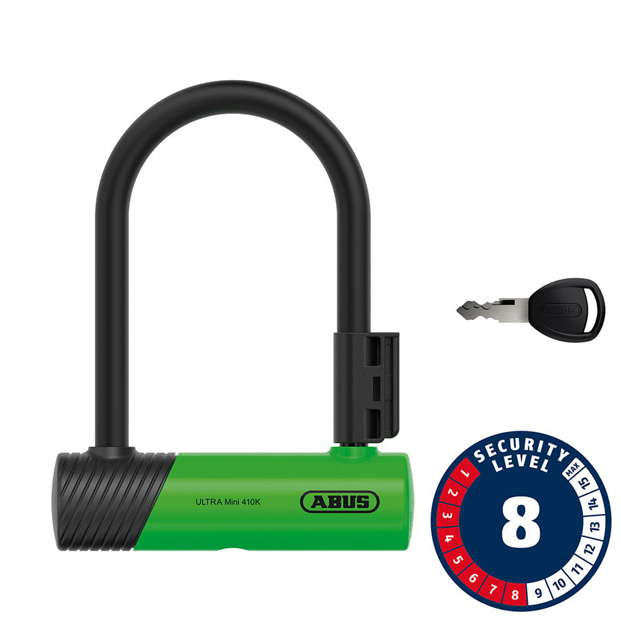 810667-03::0::810667-03::Abus, Ultra 410K Mini, Cadenas en U, Clé, 12mm, 140x150mm, 5.5''x5.9'', SH34, Vert