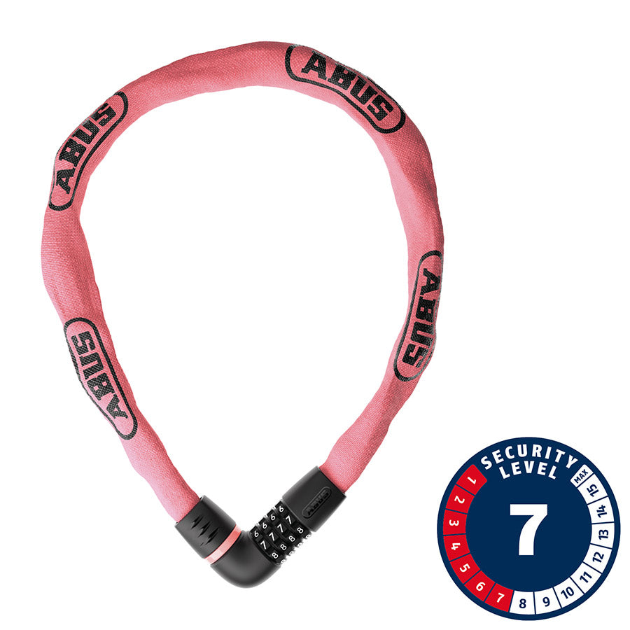 810700-04::0::810700-04::Abus, Tresor 6807C, Cadenas à chaîne, Combinaison, 7mm, 110cm, 3.6', Rose Rougir